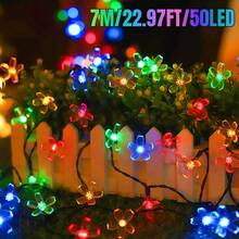 20/50/100 LED Luces solares para jardín - 5m/7m/12m, 8 modos de iluminación, luces solares de flores de cerezo para exteriores, control de luz inteligente, sin costo eléctrico, adecuado para jardín, patio, cerca, árbol, balcón, pabellón, casa, decoración de ventanas, creando una atmósfera de iluminación soñadora - a prueba de viento, fácil de instalar, talla grande adecuado para el hogar, cumpleaños, fiesta, Pascua, decoración de celebración de días festivos, regalo del Día de la Madre, decoración de hadas para exteriores - Luces de jardín - Ver 18