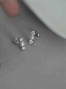 1 Pair Fashionable Retro Gentle Elegant Versatile 925 Sterling Silver Faux Pearl Inlaid Zirconia Elegant Versatile Earrings, Student Gift For Women, New Arrival - Pearl 1 - View 6