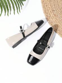 Giày búp bê nữ kiểu dáng slip-on mới về, giày Mary Jane casual phối da. - Màu be - Xem 5