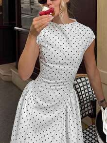 Polka Dot Print Elegant Temperament Women's Dress Suitable For Dating And Festivals - 白色 - 查看 3