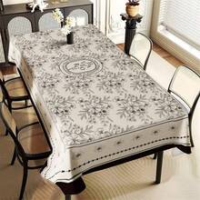 1pc French-Style Vintage Floral Tablecloth - Elegant Beige And White Rectangular Washable Table Cover With Black Lace Border, Durable And Easy-To-Clean Surface. Suitable For Kitchen Dining, Parties, Daily And Special Occasions. Classic French Country - 白色 - 查看 5
