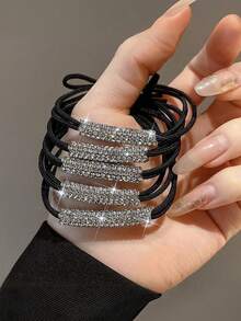 5 piezas/10 piezas Lazos de pelo con diamante de imitación de lujo, scrunchies elegantes, bandas de pelo minimalistas y versátiles de alta elasticidad - Multicolor - Ver 11