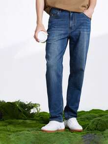 CAMEL CROWN Men's Retro Washed Straight Leg Jeans, Spring/Summer Cotton Lightweight Denim Pants - Dark Blue - View 7