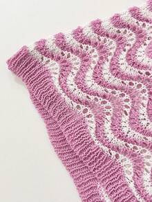 Fashionable Women's Cover-Up Dress, Elegant Women's Pink Spaghetti Strap Lightweight Off-Shoulder Hollow-Out Design Knit Dress, Comfortable & Breathable - Pink - View 8