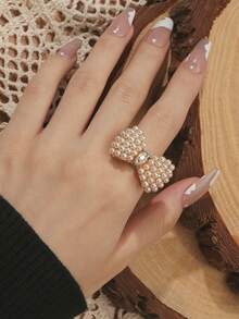 1枚蝴蝶结珍珠可调节开口戒指，适合日常佩戴 - 蝴蝶結戒指 - 查看 7