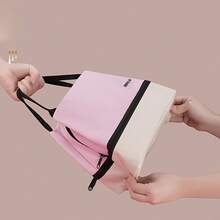 1pc Large-Capacity Double-Layer Insulated Bag, Portable Lunch Bag, Easy-To-Clean Food Bag, Stylish Color-Blocked Design Insulated Bag, Suitable For Students, Office Workers, Back-To-School, Picnics, Camping, And Other Occasions, Non-Food Contact - 粉色 - 查看 2