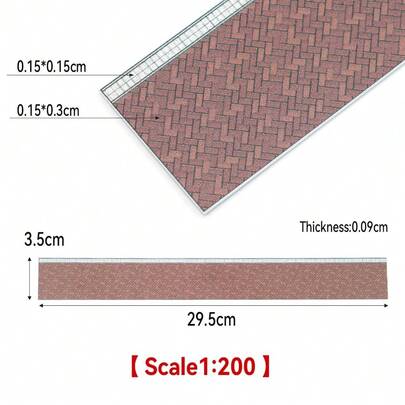 1:87/100/150/200 Scale Sidewalk Model Ground Brick Plates Square Staggered Brick-Red Architectural Handmade DIY Train Layout