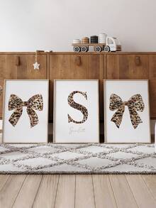 3pcs Personalized Custom Canvas Painting, Custom Name Leopard Print Cheetah Pattern Letter Butterfly Decorative Painting, Personalized Gift For Girls Room Bedroom Decor, Children Friends Birthday Gift, Unframed - Multicolor - View 3