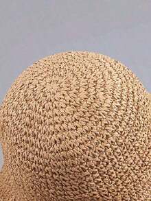 Classic Straw Braid Hat, Women's Beach Hat, Versatile Bucket Hat,, Spring/Summer - 卡其色 - 查看 5