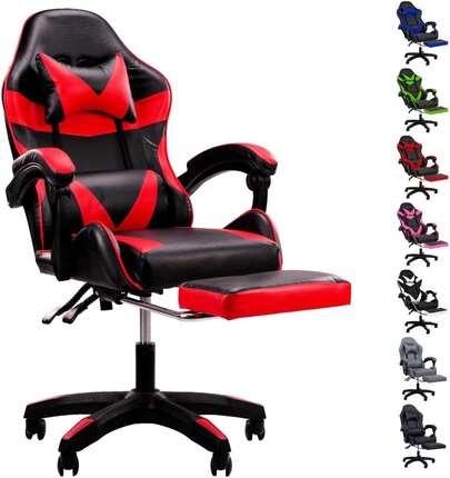 SELECTSHOP Silla Gamer Reclinable con Reposa Pies Silla Gaming Ergonómica Ajustable Silla Gamer Comoda Reclinable hasta 90 °   Resistente PO3C6