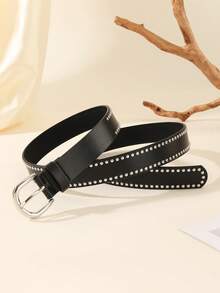 1 pieza Hebilla plateada Cinturón de mujer clásico cuadrado piramidal, de 2.8cm de ancho de cuero PU adecuado para uso diario - Negro con hebilla blanca - Ver 3