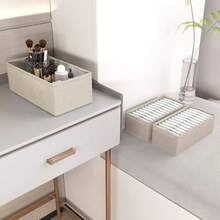 Paquete de 3 cajones organizador de ropa divisor de cajón cajón de almacenamiento para calcetines ropa interior brasier bragas cinturón corbata medias leggings y accesorios beige - Beis - Ver 3