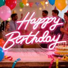 1pc Happy Birthday LED Neon Sign, Holiday Wall Decor, Home Party & Dorm Room Decoration, USB Powered, Ideal For Birthday Party Theme - Happy Birthday Light Board - View 9