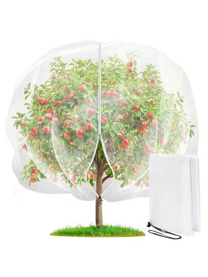 1 tấm lưới làm vườn có dây rút và khóa kéo - Bảo vệ cây trồng, trái cây, hoa và rau củ khỏi chim chóc - Chất liệu PE bền, màu trắng