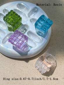 4 piezas Anillos de cubo geométrico, anillos de resina multifacéticos, anillos apilables versátiles con un elegante estilo - Multicolor A - Ver 7