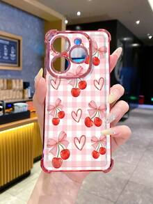 1个格子樱桃蝴蝶结防摔电镀摄像头保护手机壳，UV印刷，适用于三星Galaxy////安卓机型 - 粉色 - 查看 3