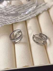 1对优雅耳环 - 时尚与精致的完美融合，双层设计，适合年轻女士和学生佩戴，铜质微镶嵌耳环 - 銀色 - 查看 4