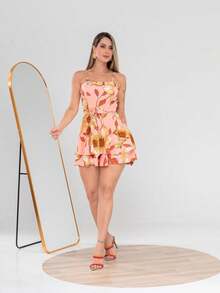 Basic Printed Romper With Padded Cups Duna Premium Sizes P, M, G, And GG - Floral Rose - View 2