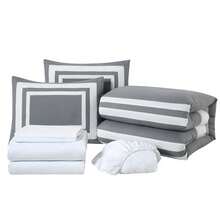 Wyatt 7-Piece Square Pattern Hotel Style Bed In A Bag Comforter Set With Bed Sheets - Gray/White - View 2