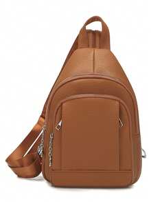 时尚多口袋软皮斜挎包，休闲商务胸包，多功能小背包 - 彩色 - 查看 2