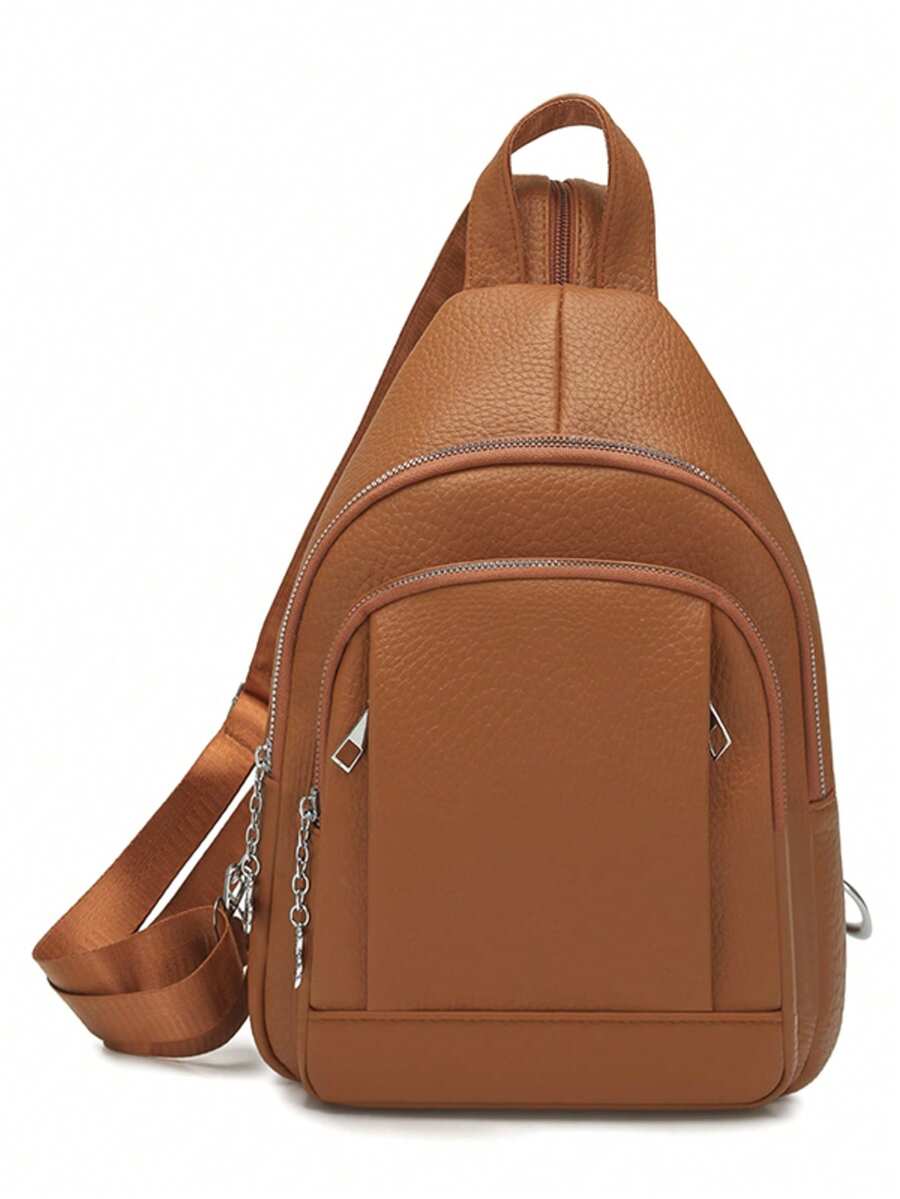 时尚多口袋软皮斜挎包，休闲商务胸包，多功能小背包