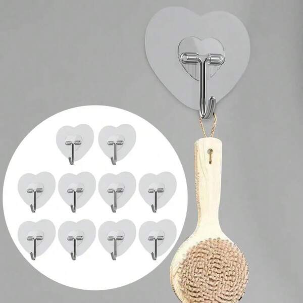 Heavy Duty Adhesive Hooks - No Drill Suction Cup, Thick Heart-Shaped Wall Hooks, Suitable For Kitchen And Bathroom Storage, Easy To Install, Kitchen Storage Solution | Heart-Shaped Hooks | Durable Plastic Hooks