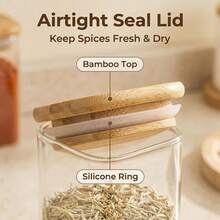 12pcs Square Glass Spice Jar, High Borosilicate Heat-Resistant Glass Seasoning Container, Salt, Pepper, Sugar, Spice Storage Bottle For Dining, Cooking, Kitchen Use - Transparent With Sealed Bamboo Lid, Suitable For Kitchen Finishing Seasoning Container Set, Cabinet Seasoning Sorting Rack Can Be Stacked, Suitable For Kitchen Finishing, Storage Moisture-Proof Powder Sprinkler, Gifts - 12-piece Set - View 2