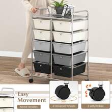 COSTWAY 10-Drawer Rolling Storage Cart With Universal Casters, Mobile Organizer With Handles & Removable Drawers, Utility Trolley For Kitchen, Living Room, Office, Colorful - Multicolor - View 4