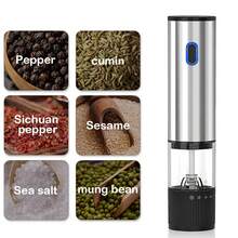 Molinillo de pimienta eléctrico, molinillo de pimienta mini de acero inoxidable, molinillo de sal y pimienta, recargable - Plateado - Ver 7