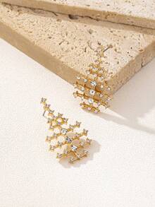 女士几何水晶耳钉一对 - 彩色 - 查看 5