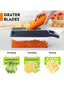 1 Picadora de verduras multifuncional, corta cebollas, zanahorias, ajo y otros ingredientes, con embudo y recipiente de recolección, adecuada para el corte rápido de verduras en el hogar y el restaurante - Blanco - Ver 3