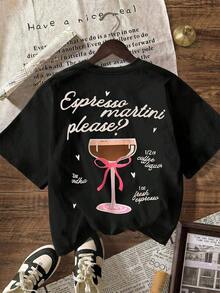 Camiseta gráfica de Espresso Martini, verano para mujer, playa para mujer - Negro - Ver 2