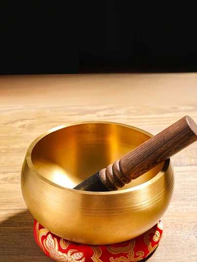 1pc Handcrafted Singing Bowl (With Wooden Mallet), Ideal For Yoga, Meditation, Mindfulness Practice, Chakra Balancing And Sound Healing. It Is Also A Professional Sound Healing And Mental Wellness Meditation Accessory.