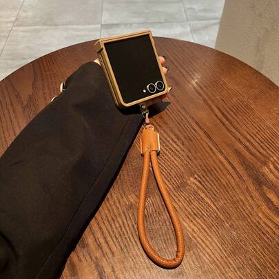 Luxury Korean Simple 3D Heart Brown Phone Case With Anti-Loss Leather Rope Compatible With Samsung Galaxy ZFlip7 Z Flip6 ZFlip 5 Zflip6 Zflip5 Shockproof Back Cover,Case Compatible With Motorola