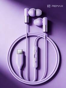 REMAX Auriculares con cable con forma de cápsula, auriculares con conector Tipo C con sonido de alta resolución y micrófono, cancelación de ruido, estéreo de graves, compatible con Iph/Android/PC, auriculares para juegos, 1.2M sin enredos, auriculares con cable - RM-09a - Ver 1