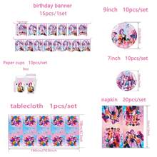 KPOP 96pcs Party Tableware Set, 9/7 Inch Plates, 9oz Cups, Cutlery, Birthday Banner, Tablecloth, Napkins, Anime Summer Birthday Party Supplies - View 13