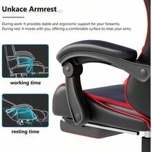 Silla de juegos con reposacabezas y soporte lumbar, silla de oficina ergonómica de respaldo alto, silla de escritorio ejecutiva estilo de carreras, silla giratoria ajustable de cuero para oficina en casa (Blanco) - Rojo Negro - Ver 6
