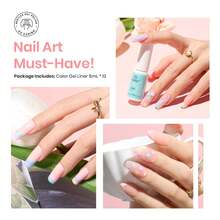 Beetles 12 Colors Pink Gel Liner Nail Art Set, Summer Blue White Glitter Red Yellow, Soak Off UV Gel Polish For Thin French Line Nails, DIY Manicure Gift For Women - 12 Colors Sweet Talk - 查看 3