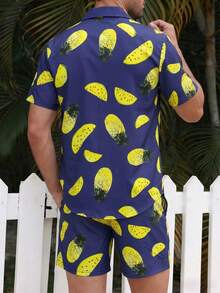 Men's Vacation Style Fruit Print Shirt And Casual Shorts Set, Beach Outfit - Multicolor - View 2