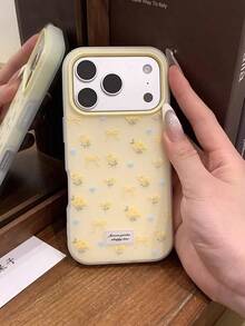 1 chiếc ốp lưng điện thoại hình trái tim màu vàng có nơ và họa tiết hoa, ốp bảo vệ cho iPhone 17 Pro, ốp cứng chống rơi sáng tạo dành cho nữ tính kèm kẹp. - Nhiều màu - Xem 2
