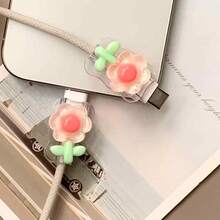 2pcs Cute Transparent Sunflower Design Data Cable Protector, 20W Universal Type-C Android Charging Cable Gift - Multicolor - View 3