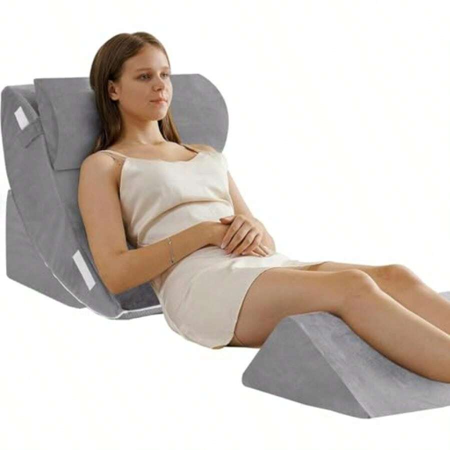 Juego de 4 Almohada de Cuña para Cama Almohada de Cuña Ajustable para Dormir Algodón de Silicona Mejorado Funda de Terciopelo Suave Alivio del Dolor de Cuello Espalda y Piernas Reflujo ácido - Gris - Ver 1