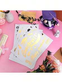 Graduation Balloon Stickers, Graduation Party Decoration Transfer Film Stickers, Self-Adhesive "Congratulations On Graduation" Gold And Black Text, Graduation Cap, Diploma, And Heart-Shaped Decorative Stickers. Suitable For DIY Party Decorations. - View 6
