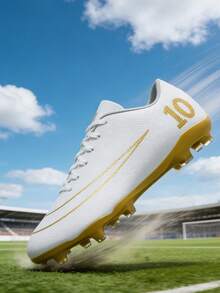 All-Season Competitive Sports Football Shoes, Campus Style Football Boots For Teenagers And Students, Football Training Shoes, Football Match Cleats, Long Studs Anti-Slip (Asymmetrical Camouflage Pattern On Upper) - White - View 2