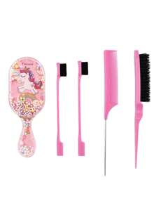 5pcs Fashion Girl Hair Styling Tool Set, Includes Comb Set, Ultra Fine Mist Hair Conditioner Bottle, Transparent Cartoon Comb, Smooth Comb, Home Hair Brush, Gift, Hair Accessories - Multi-color Combed Style - View 9