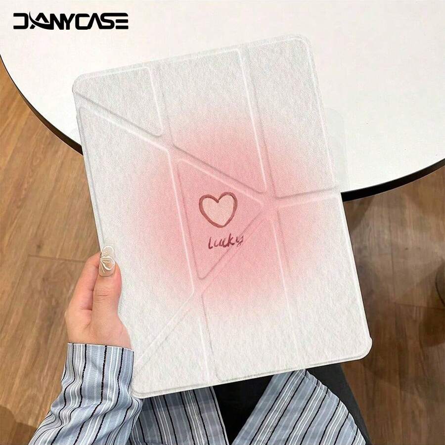 可爱爱心图案智能保护套，带笔槽，适用于 iPad 第 11 代 A16 2025、第 10 代 10.9 英寸、iPad Air 第 4 代/第 5 代 10.9 英寸、iPad Air 11 M3 2025、第 7 代/第 8 代/第 9 代 10.2 英寸。 - 暈染愛心 - 查看 1