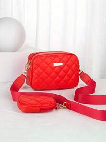 1 Set Girls' Fashion Quilted Mini Shoulder Bag With Coin Purse, Rhombus Pattern Crossbody Bag, Detachable Strap, Ideal For Daily Use, Party, And Gift - Multicolor - View 11