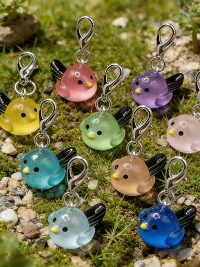 10 قطعة ديكورات طيور مضيئة من الراتنج الملون الجديد والأنيق مع مشبك، مناسبة لصنع المجوهرات DIY، محافظ النساء، حافظات البطاقات والمفاتيح، طيور تضيء في الظلام، ديكورات فلورسنت