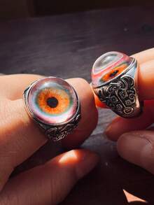 1pc Exaggerated Vein Eye Ring, Vintage Totem 3D Eyeball Adjustable Finger Ring, Street Style Curtain Eye Ring - Eyeball Ring - View 6
