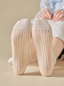 1/3/5双装 女士米白色镂空透气网眼薄款短袜，夏季穿着 - 彩色 - 查看 5